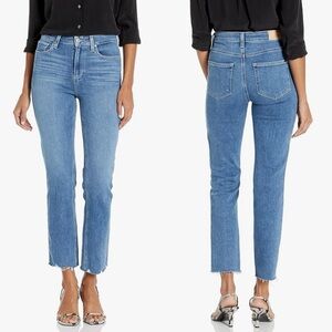 Paige Denim Cindy High Rise Straight Ankle Jeans in Lover with Grand Raw Hem 23